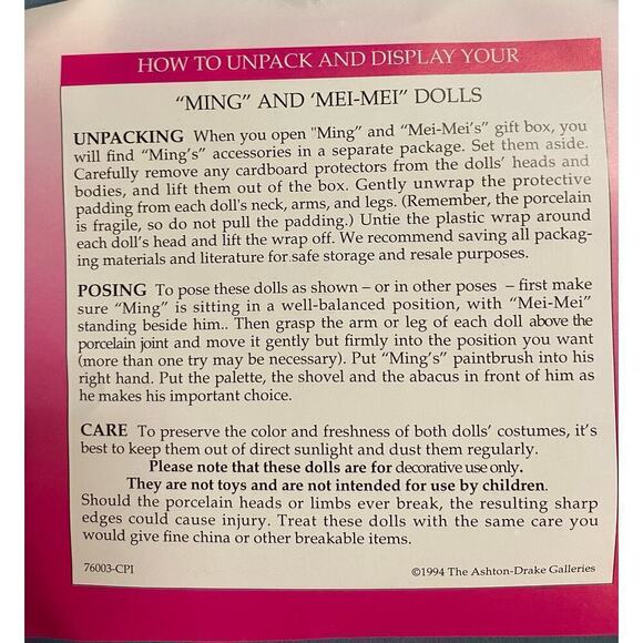 Ashton Drake Galleries Ming&Mei Mei 1994 Yolanda Bello Signed Dolls COA:… - Picture 11 of 14